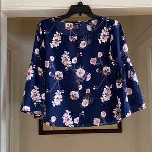 Women’s Navy Blue and Flower Designed Blouse!